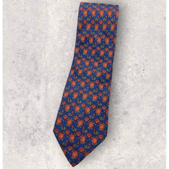 SALVATORE FERRAGAMO Silk Tie ITALY Blue Red Floral W:3.7